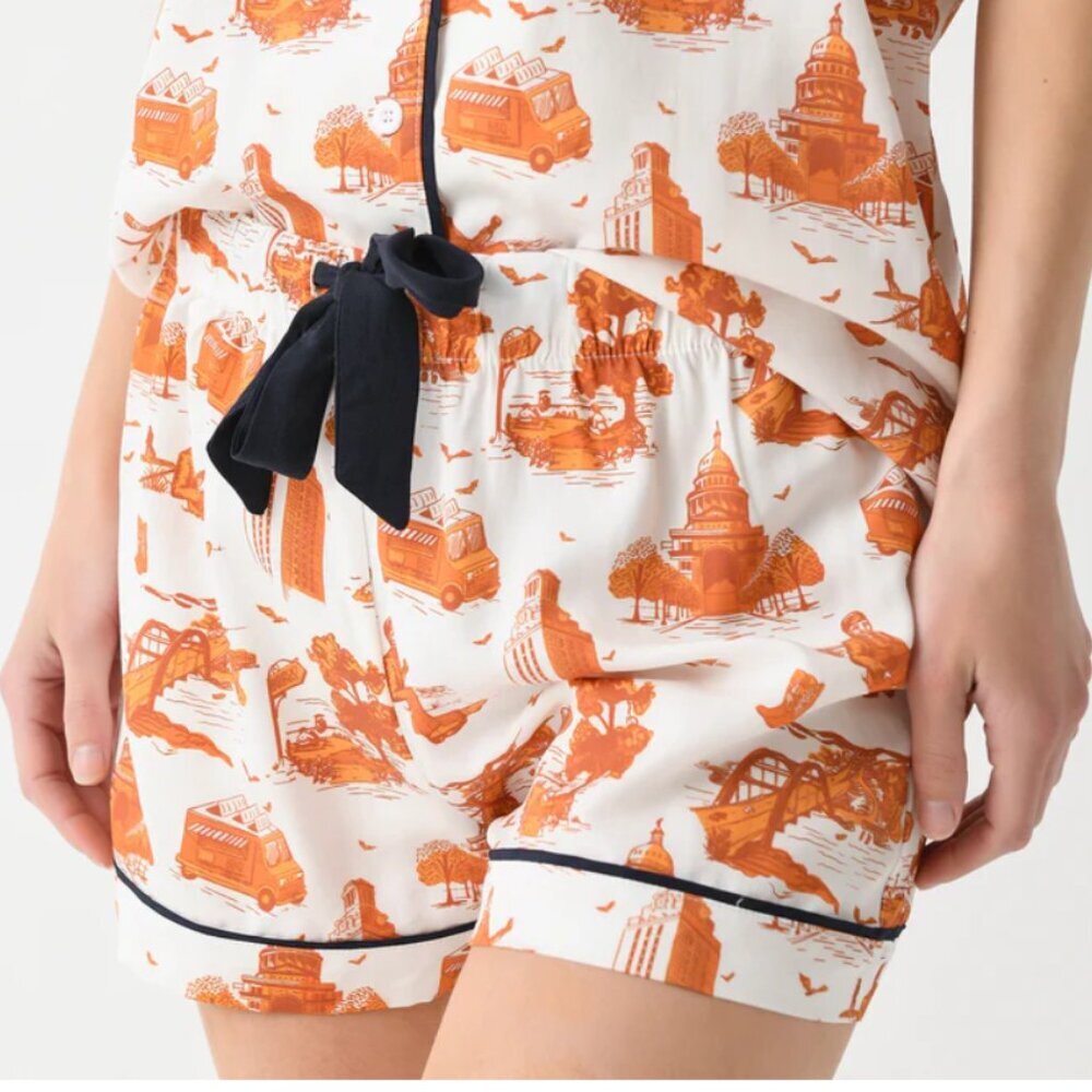 Katie Kime Austin Toile Pajama Shorts in Burnt Orange White Size Small